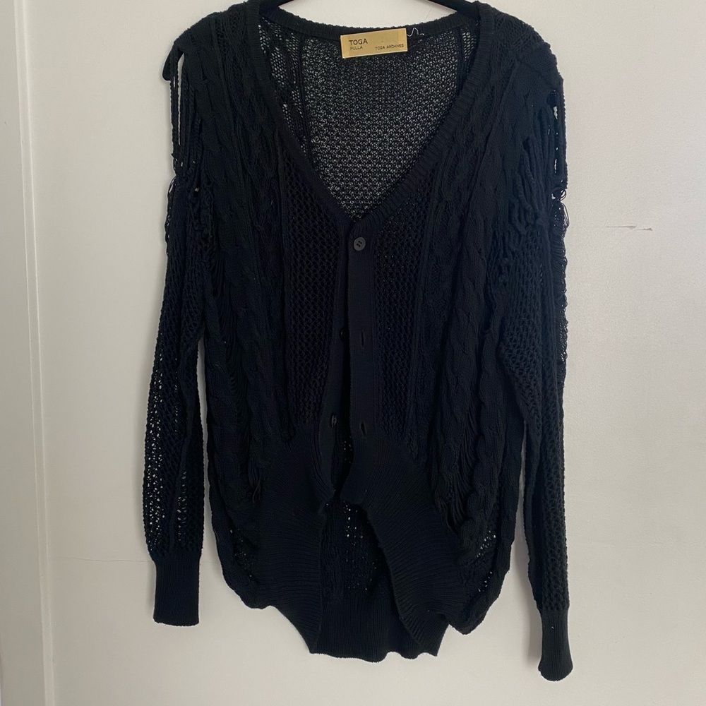 TOGA PULLA ARCHIVES Crochet Open Knit Cardigan Sweater